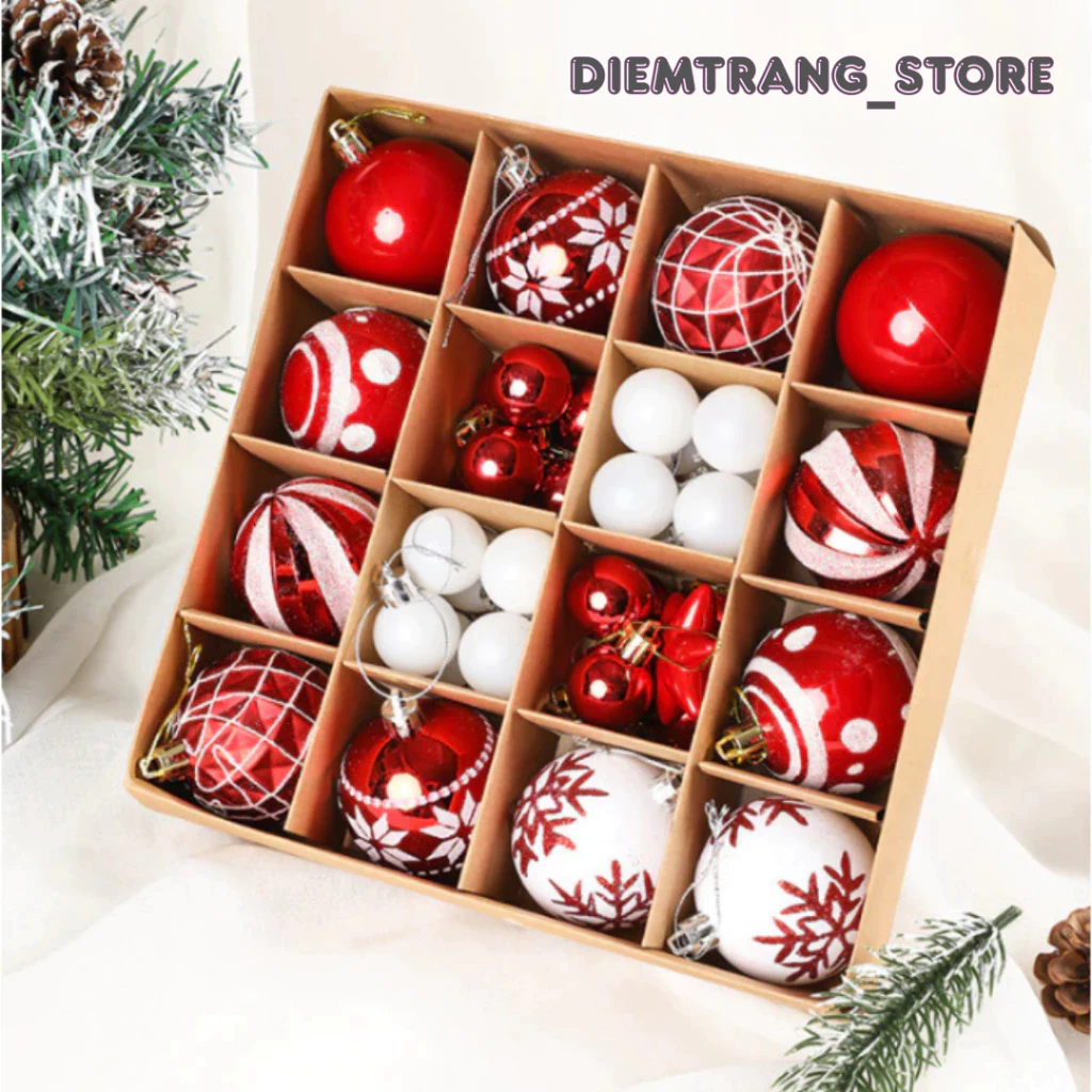 Bộ 44 Phụ Kiện Trang Trí Cây Thông Noel Kèm Hộp - Quả Châu Trang Trí Cây Thông Giáng Sinh