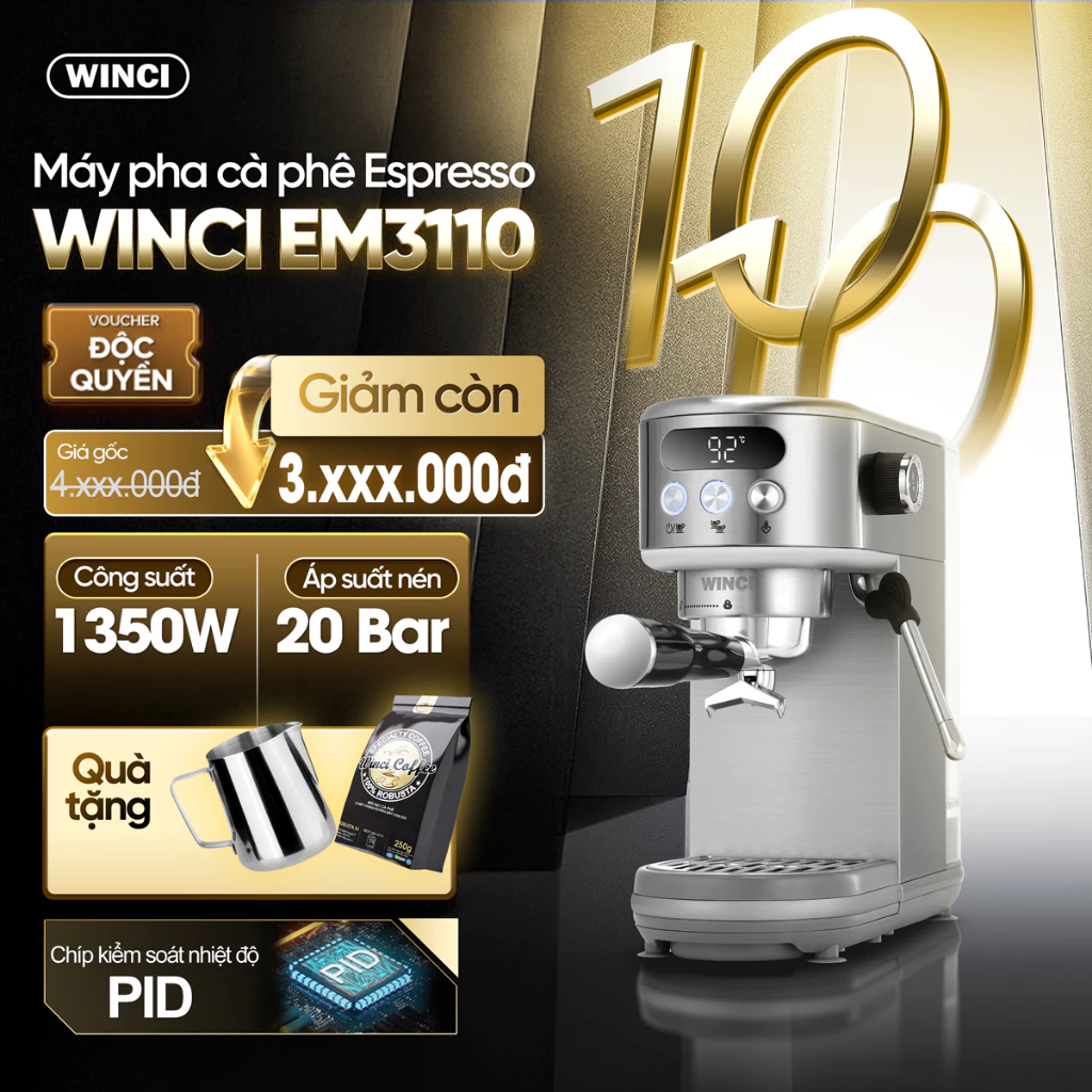 Máy pha cà phê Espresso, Capuchino, Latte Winci EM3110, bảo hành 12 tháng