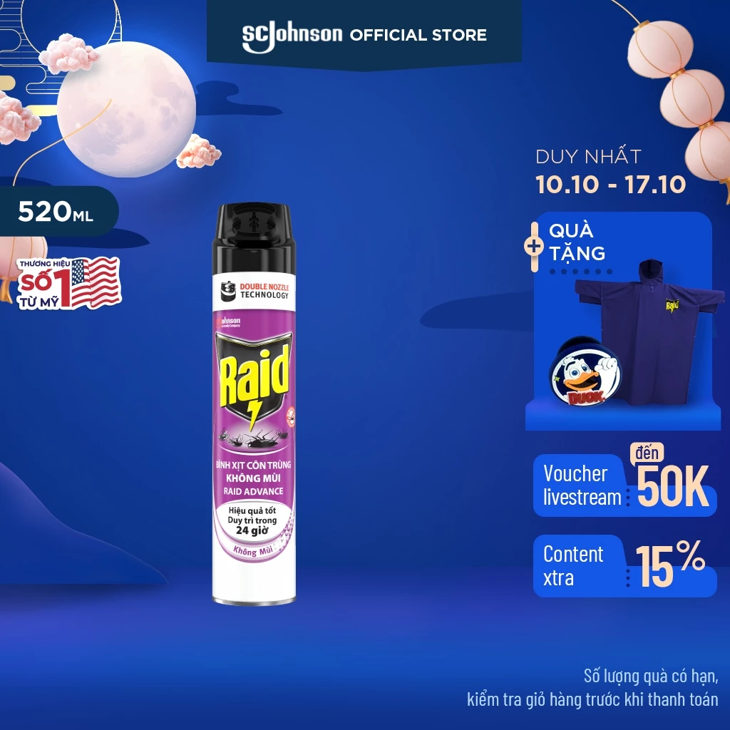 RAID Bình Xịt Côn Trùng Bảo Vệ Dài Lâu 520ml