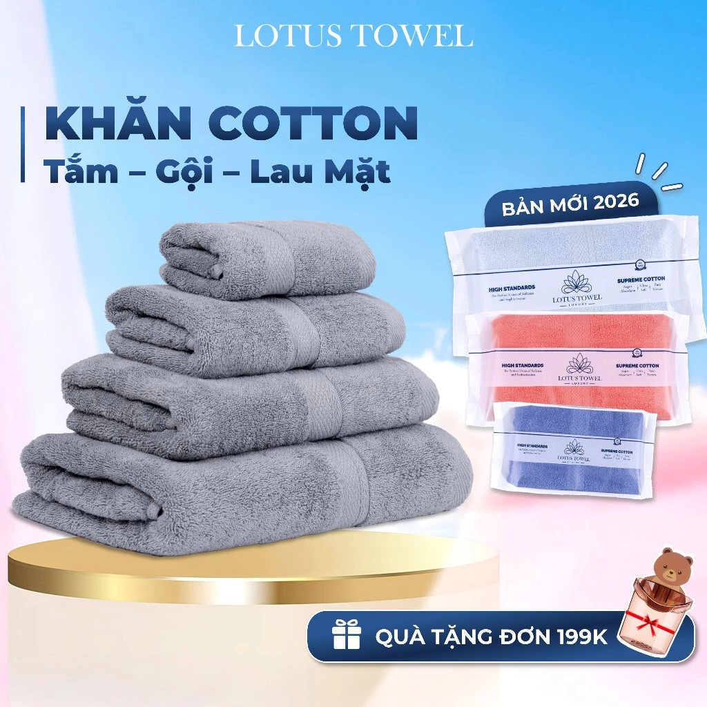 Lẻ Khăn Tắm, Khăn Mặt, Khăn Gội LotusTowel 100% Cotton Cao Cấp Mềm Mịn, Thấm Hút, Không Ra Màu