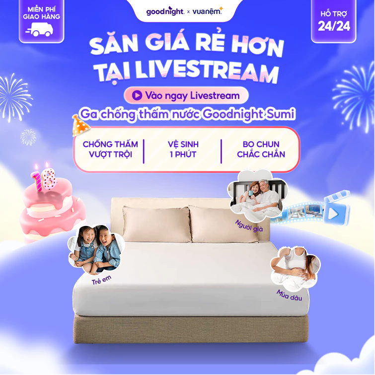 Ga Chống Thấm Vua Nệm Goodnight Sumi, Bảo Vệ Nệm,Tăng Tuổi Thọ Nệm 25cm, bảo vệ đệm
