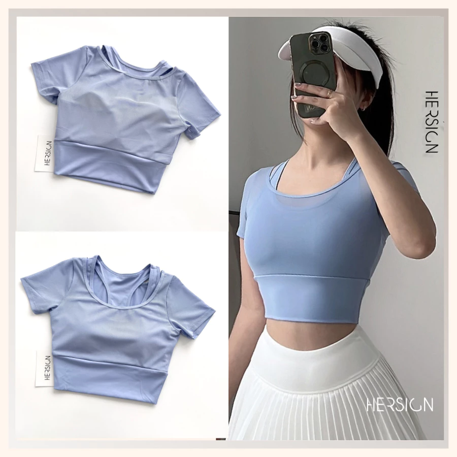 HERSIGN Áo croptop tập gym nữ Áo tập yoga ngắn tay phối lưới cao cấp CROP32 BST HERSIGN EASE