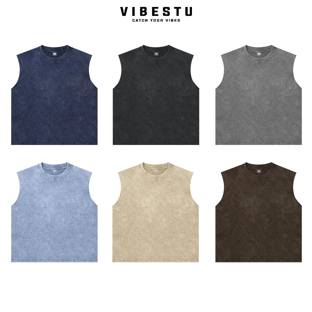Áo Wash Tanktop Trơn Local Brand VIBESTU  Form Big Boxy Unisex 260Gsm Cotton Đã Xử Lý Co Rút
