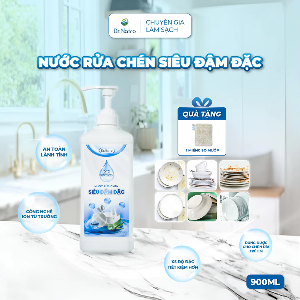 [Tặng 1 Miếng Xơ Mướp] Nước Rửa Chén Đậm Đặc Dr.Natro Làm Sạch Bếp, An Toàn, Lành Tính