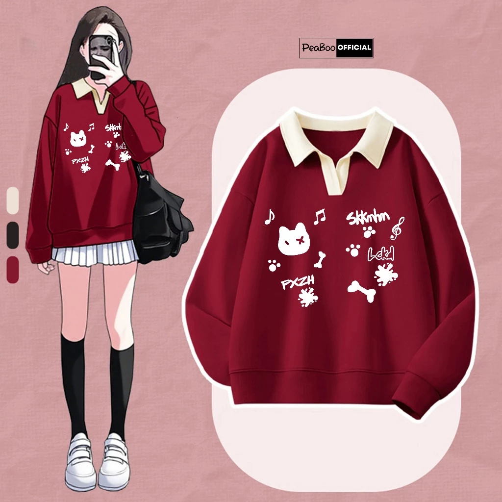 Áo Sweater Cổ V Nỉ 2 Da By PEABOO BST 06 LCKD Dáng Unisex Form Rộng Cho Nam Nữ