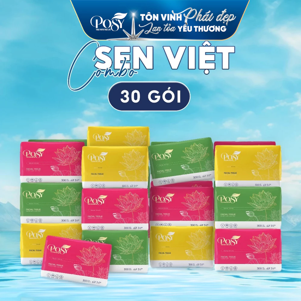 Giấy ăn rút cao cấp POSY LOTUS, Thùng 30 gói 300 tờ 3 lớp, mềm mịn tiện dụng