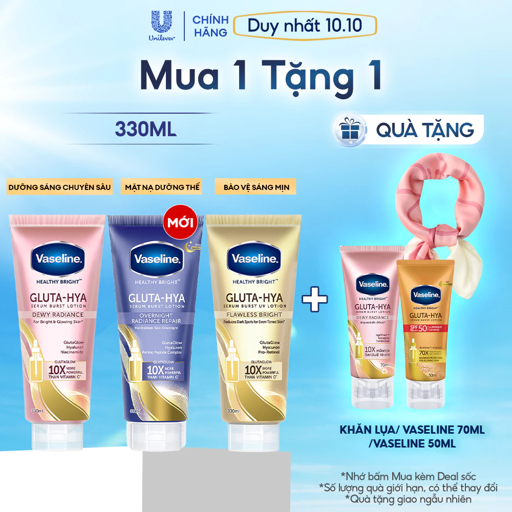 Serum Vaseline Gluta-Hya Dưỡng Da Sáng Mịn Sau 7 Ngày 300ML/330 ML (tùy đợt nhập hàng)