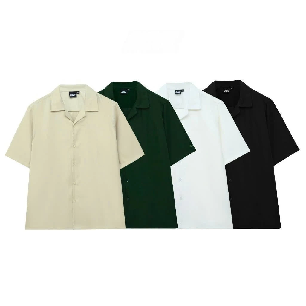Áo Sơ Mi Tay Ngắn Cổ VEST Nam thêu chữ BOIZ form rộng chất vải cotton  lụa dày dặn mềm rũ thoáng mát