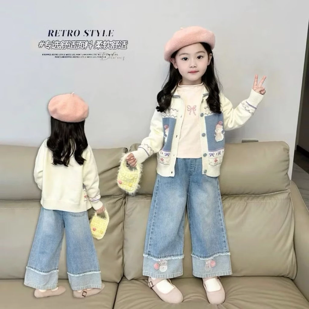Quần Jeans ống rộng phong cách thời trang chi bé gái 10-30kg