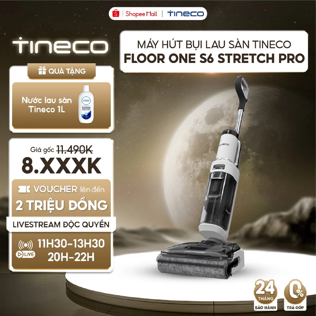 Máy hút bụi lau sàn khô ướt Tineco Floor One S6 Stretch Pro-Điện phân khử khuẩn - Lực hút 20000pa - Bảo Hành 24 Tháng