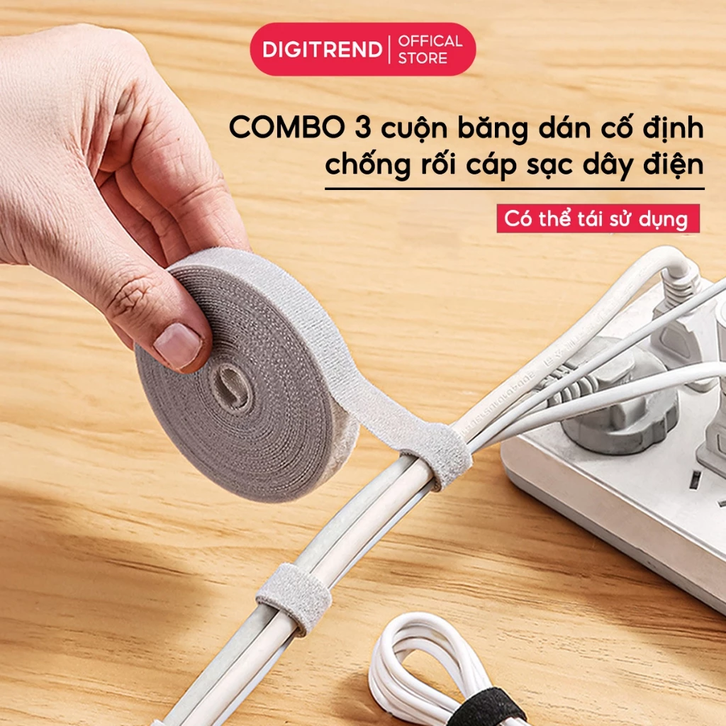 COMBO 3 Băng Quấn Dây Chống Rối Dây Điện Cáp Sạc SMTech Băng Dính Gai Cố Định Dây Sạc Bàn Phím