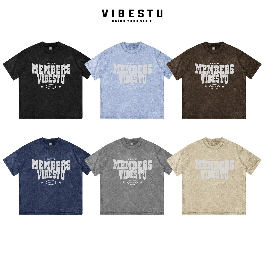 Áo Thun Wash Local Brand VIBESTU " Members Wash " , Áo Thun Boxy Form Rộng Unisex 260Gsm 100% Cotton