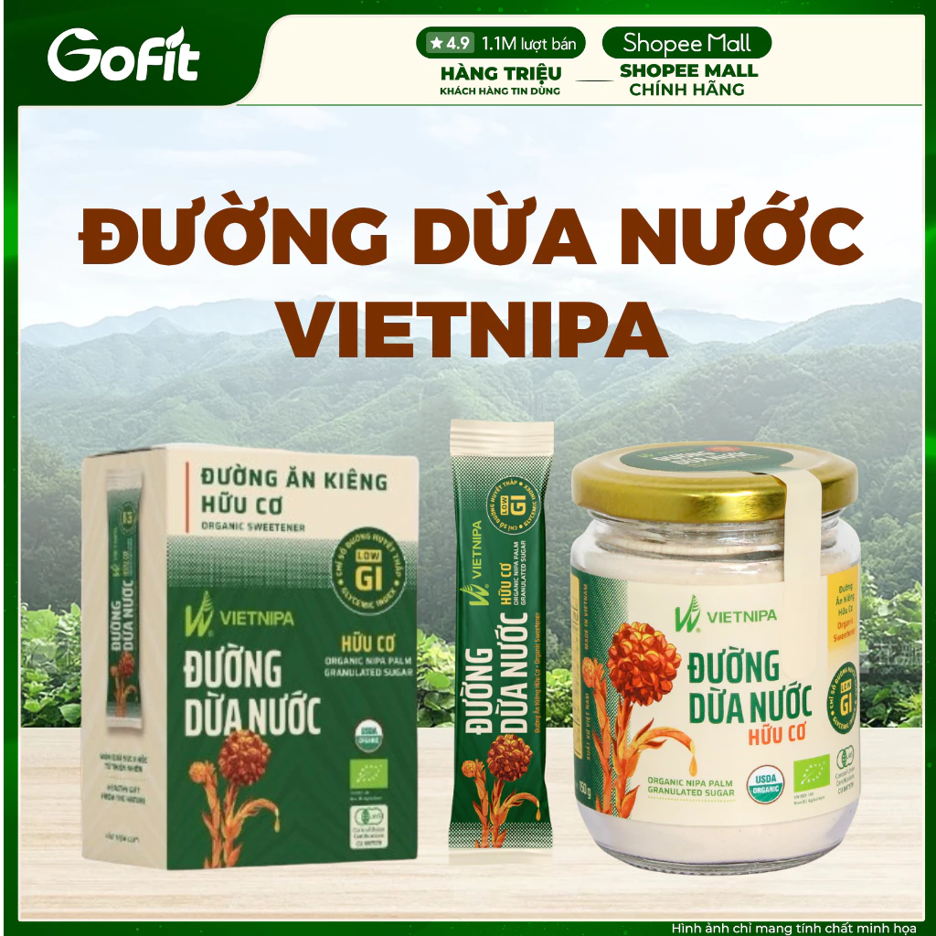 Đường Dừa Nước Hữu Cơ Vietnipa 30 Gói – Vị Ngọt Thanh Dịu, Tốt Cho Người Ăn Kiêng