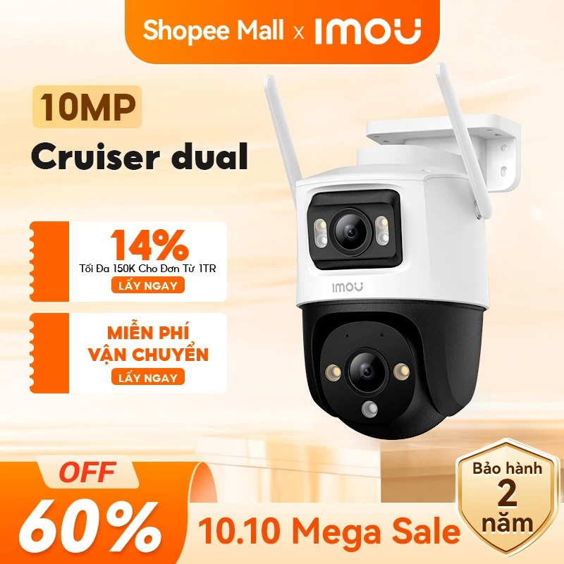 Camera Wifi ngoài trời 2 mắt Imou Cruiser Dual I 6MP/10MP I IPC-S7XP-10M0WED I Xoay 360° | Còi hú