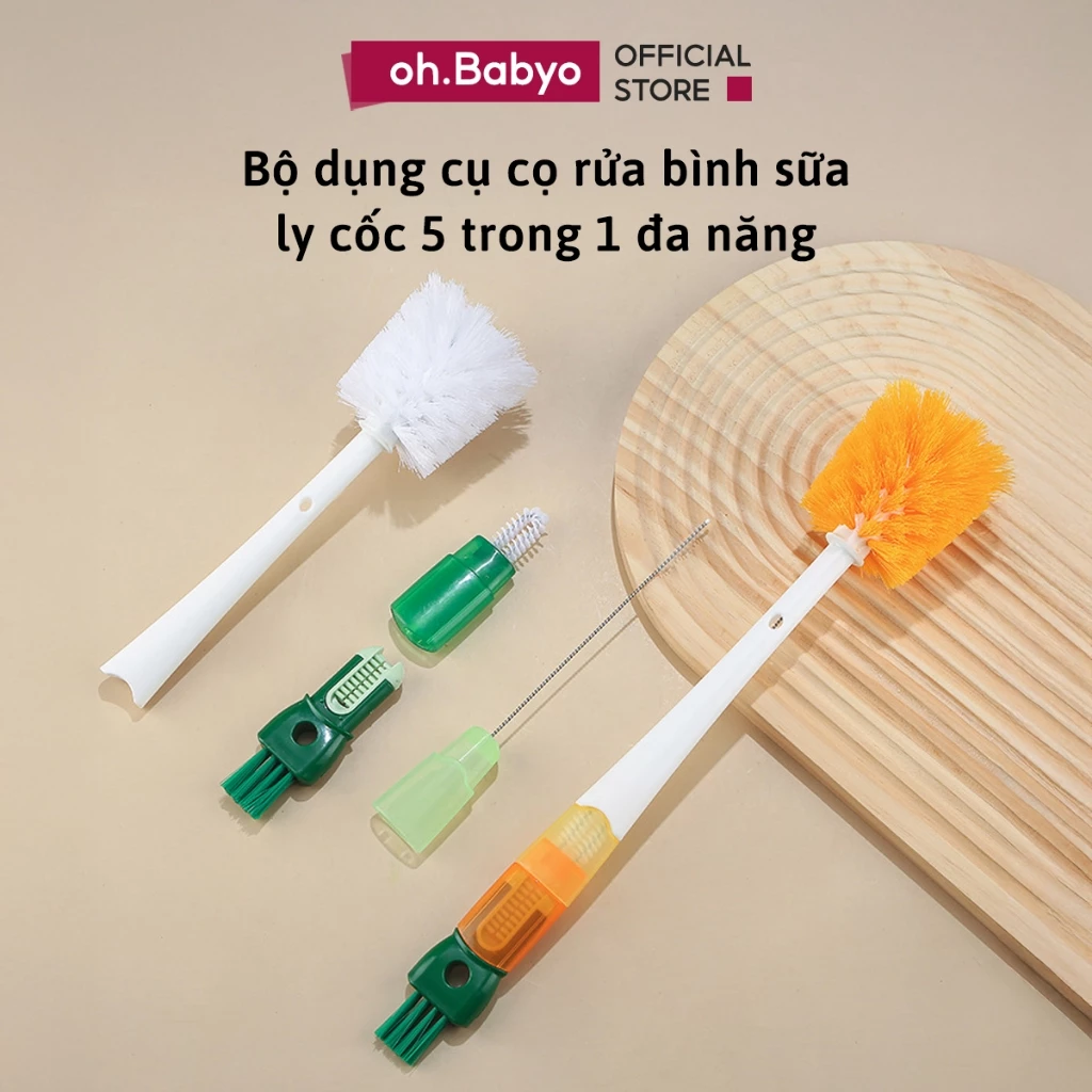 Bộ Dụng Cụ Cọ Rửa Bình Sữa 5 Trong 1 Cho Bé ohBabyo Cây Cọ Bình Vệ Sinh Ly Cốc Đa Năng