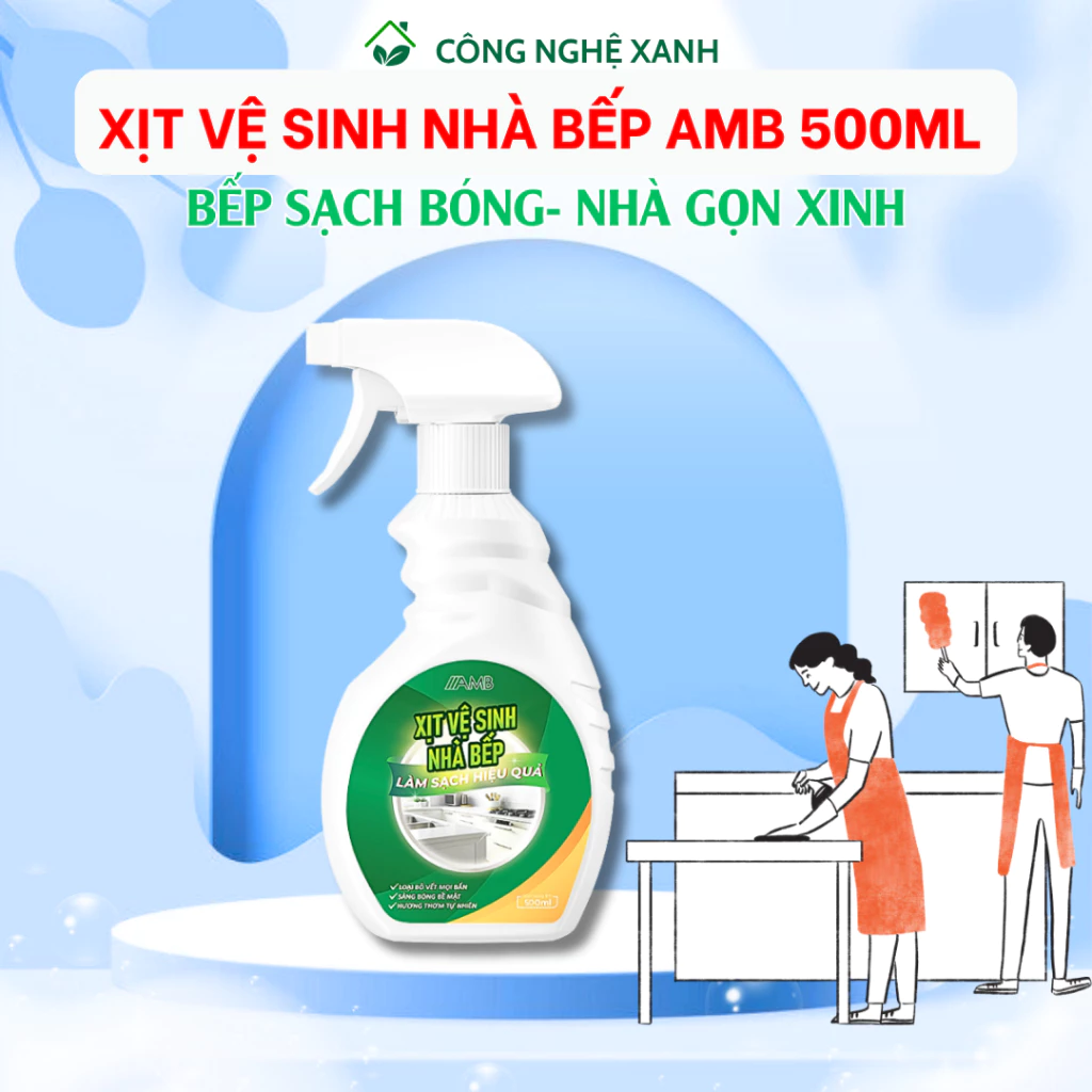 Bình xịt tẩy dầu mỡ nhà bếp sinh học AMB 300ml đánh bay vết bẩn cứng đầu trên tường sàn, hút mùi, làm sạch bếp ga