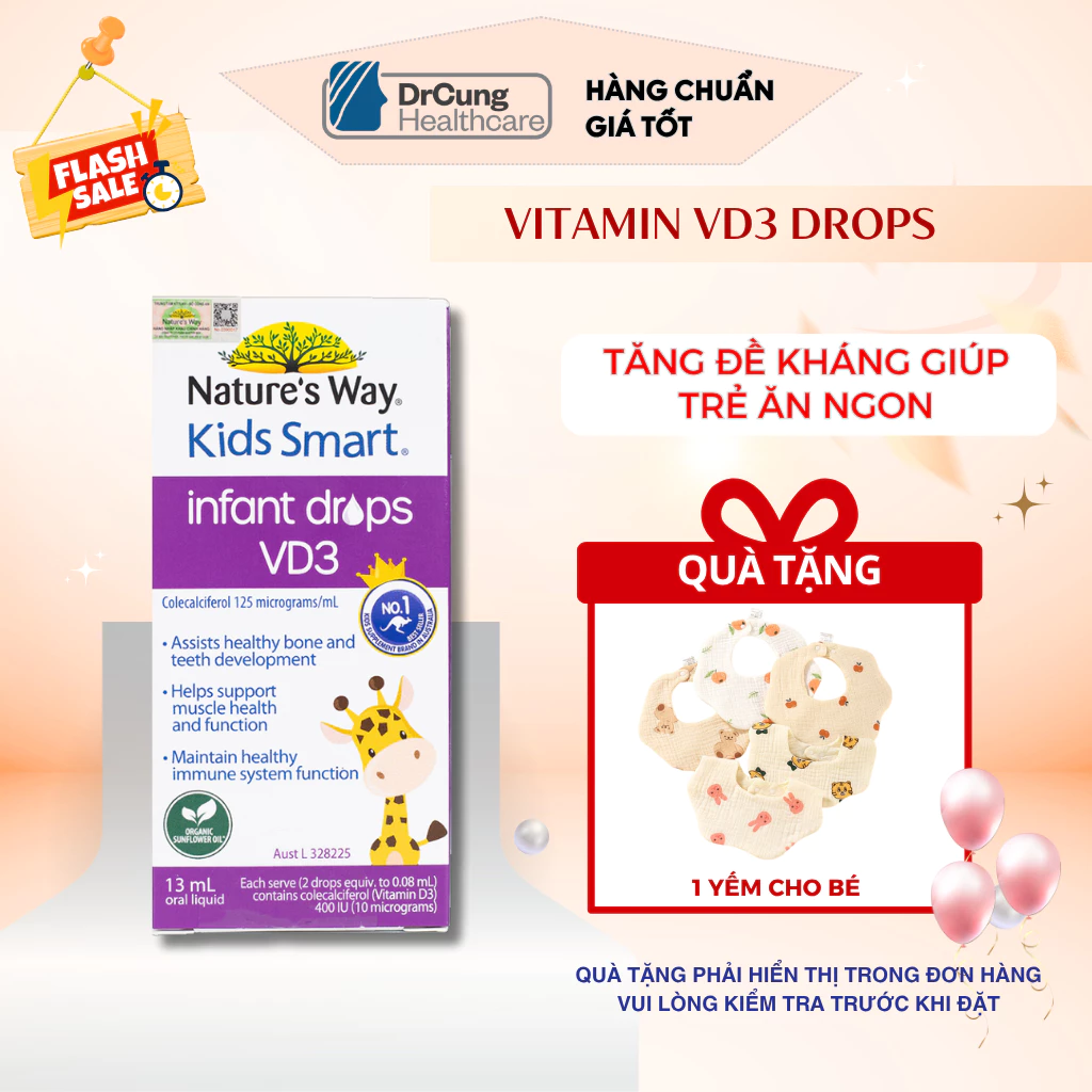 Vitamin D3 Thuần Hữu Cơ Organic Nature's Way Kids - Cung Cấp Canxi Cho Bé Tăng Chiều Cao (Lọ 13ml)