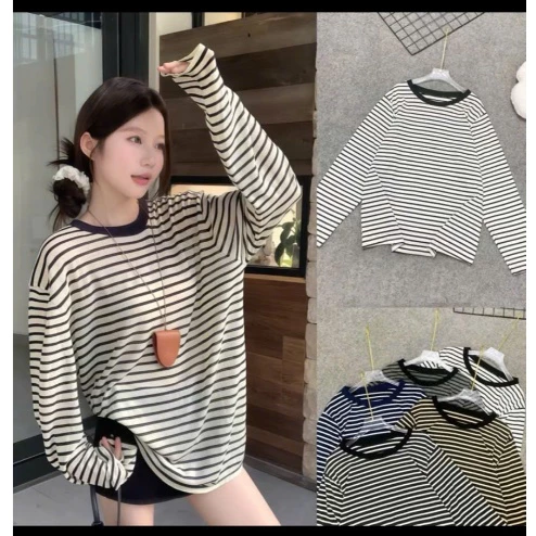 ÁO thun tay dài from rộng ÁO KẺ VẰN NGANG phong cách Hàn Quốc VINIA M2588