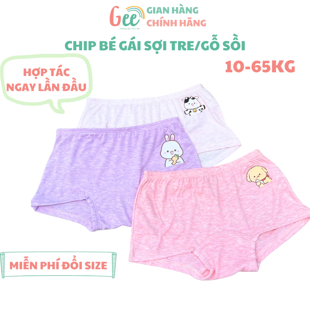 Chip đùi bé gái Gee, set 3 quần lót cho bé gái, vải sợi tre, sợi sồi mềm mịn, mát, thấm hút, co giãn, sx tại VN, 10-65kg