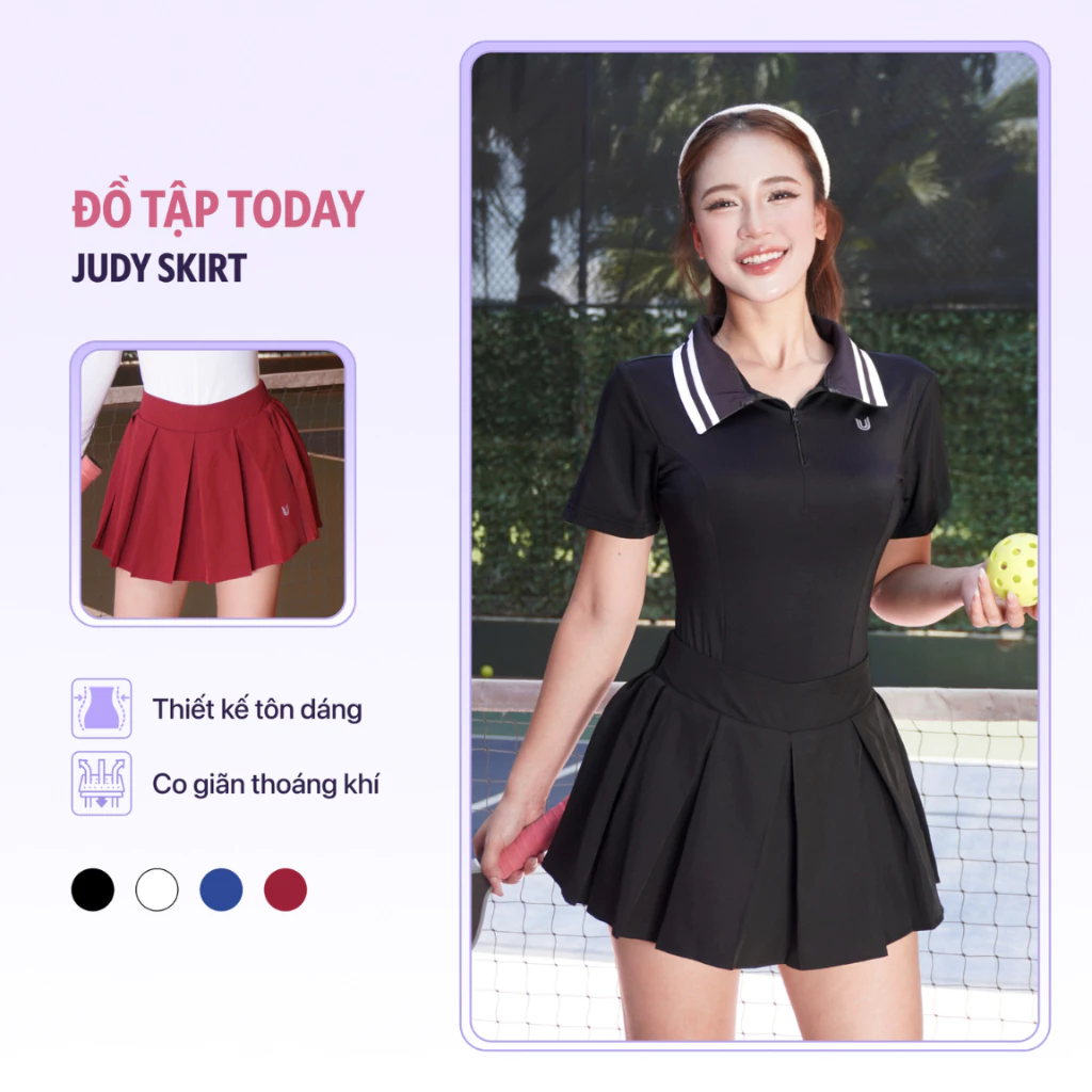 Chân váy ngắn thể thao Judy Skirt có sẵn quần bảo hộ Today U Wear kiểu dáng xếp ly chất vải thoáng mát