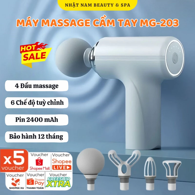 Máy massage cầm tay MG-203, Máy mát xa mini cầm tay 4 đầu 6 chế độ rung giúp giảm đau cổ vai gáy, đau mỏi cơ hiệu quả