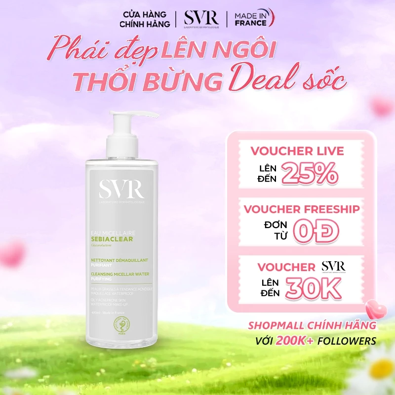 Nước tẩy trang sạch sâu loại bỏ dầu nhờn SVR Sebiaclear Eau Micellaire 400ml
