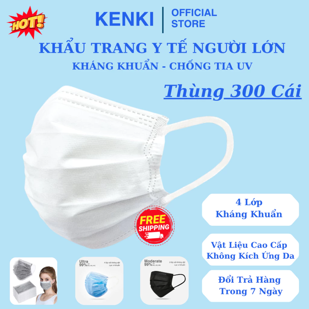 [Thùng 300 cái ] Khẩu Trang Y Tế Chính Hãng 4 Lớp Kháng khuẩn Cao cấp Chống Tia UV