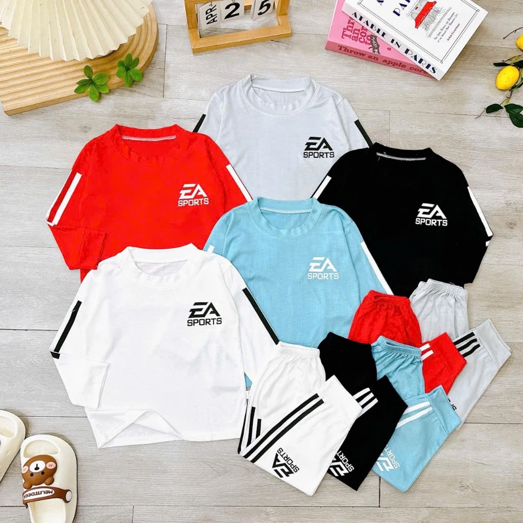 Bộ thun lạnh thể thao dài tay vải mềm mịn, co giản tốt, thấm hút mồ hôi cho bé từ 7-16kg