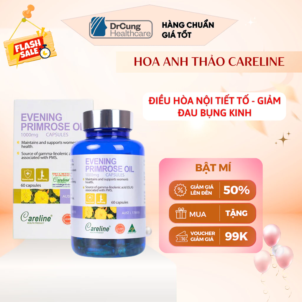 Hoa Anh Thảo Careline Evening Primrose Oil 1000mg - Hỗ Trợ Tăng Cường Sức Khỏe, Làm Đẹp Da