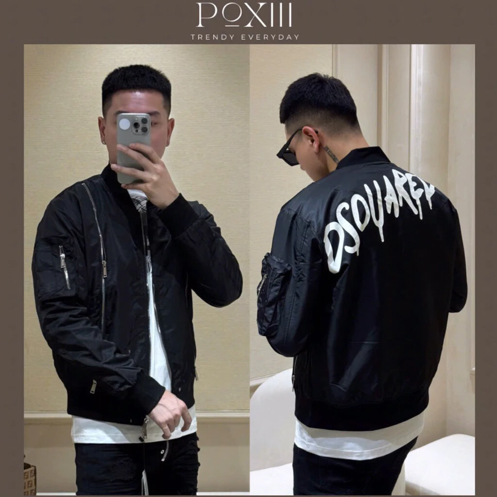 Áo Khoác Bomber DSO Mix Khoá Dọc Chữ Lưng In Chảy Lót Cam Form Chuẩn SC - Áo Khoác Nam Nữ Gió Lì 3 Lớp Dày Dặn