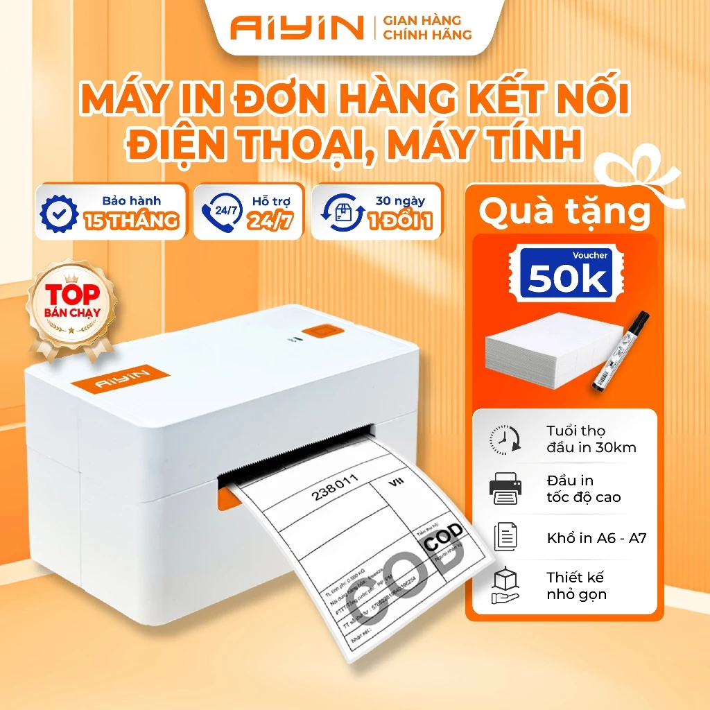Máy In Nhiệt Bluetooth AYIN Khổ A6 A7, Máy In Đơn Hàng TMĐT Từ Điện Thoại, Mã Vận Đơn BH 15 Tháng