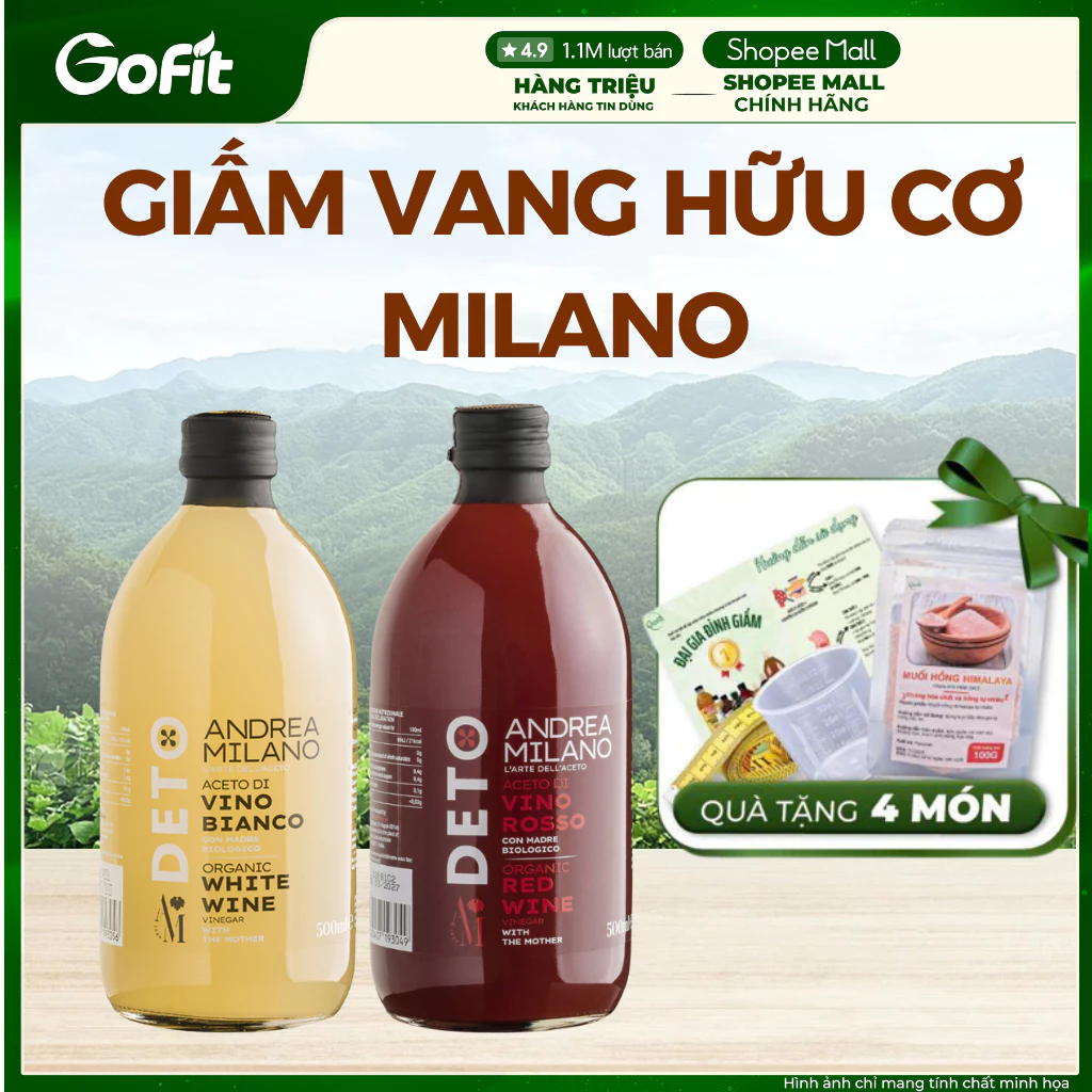 Giấm Vang Milano Detox Hữu Cơ Có Giấm Cái 500ml – Sản Phẩm Hữu Cơ, Tốt Cho Sức Khỏe | Gofit Mart