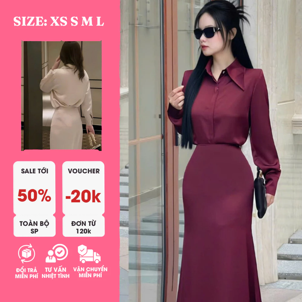 SÉT ĐẦM LỤA HÀN ĐUÔI CÁ CAO CẤP – THỜI THƯỢNG, THANH LỊCH, TÔN DÁNG (CÓ SIZE S–M–L)