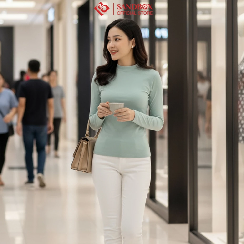 Áo Thun Dài Tay, Áo Giữ Nhiệt Nữ SANDBOX Chất Liệu Rayon Cổ cao Giữ Ấm Co Giãn 4 Chiều (AGN25001)