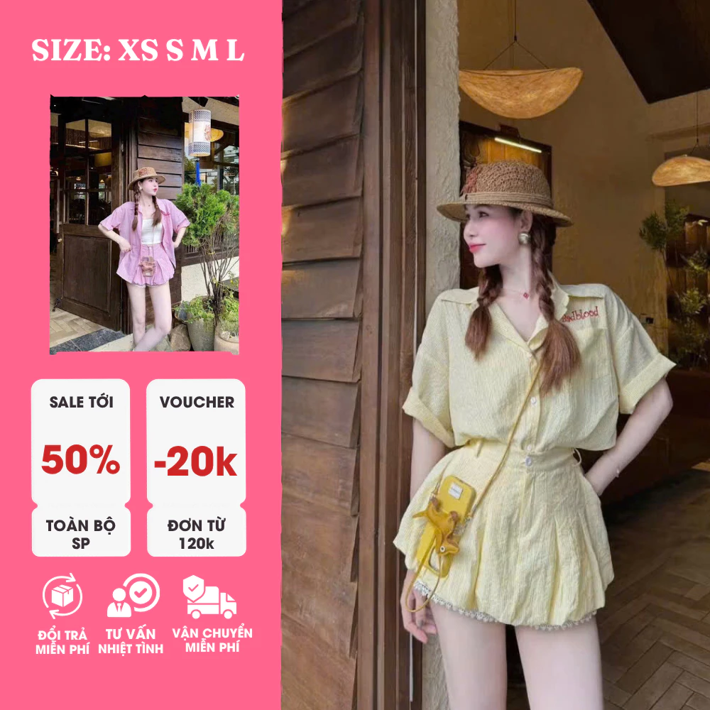 Sét Áo Sơ Mi Tay Lỡ + Áo Hai Dây + Quần Bí Ba Món – Thanh Lịch & Nữ Tính