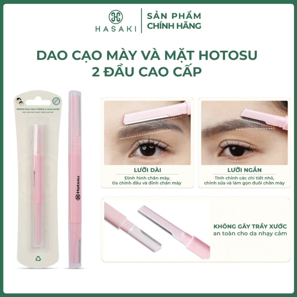 Dao Cạo Mày Và Mặt 2 Đầu Hotosu Cao Cấp (1 Cây) Premium Dual-Head Eyebrow & Facial Razor Hasaki Sản Phẩm Chính Hãng