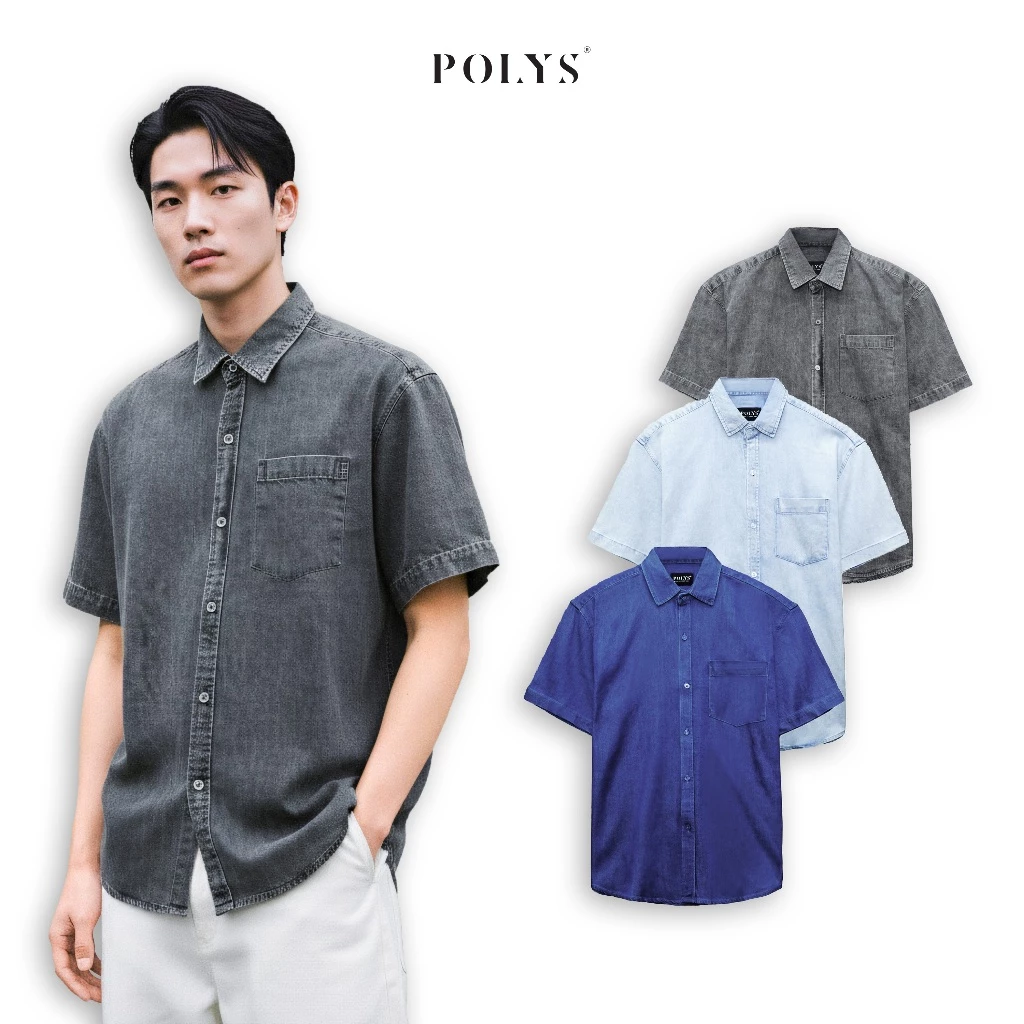 Áo Jean Nam, Áo Denim Nam Ngắn Tay. Vải Denim Mềm Dùng Khoát Hoặc Mặc Trơn. Áo JEAN NGẮN TAY POLYS