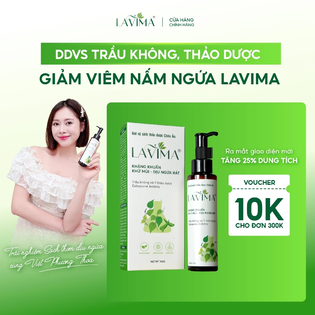 Dung dịch vệ sinh nữ (Gel rửa, ddvs) Lavima - Thảo Dược Trầu Không Giảm Viêm Ngứa, Khử Mùi chai 110g