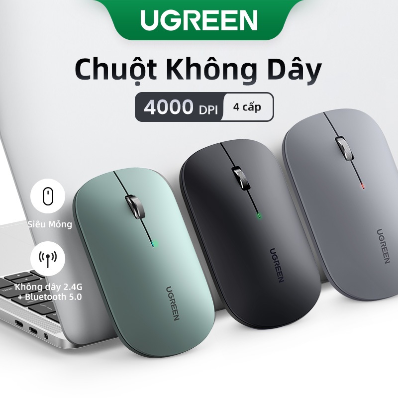 UGREEN Chuột Không Dây Im Lặng Bluetooth 2.4G Không Dây 5.0 Ghz Model Kép Theo…
