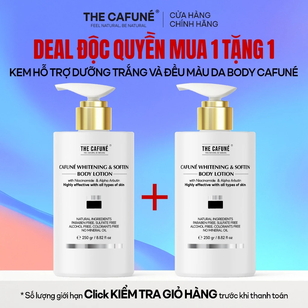 [DEAL ĐỘC QUYỀN SHOPEE: MUA 1 TẶNG 1] Kem Body Dưỡng Trắng Da The Cafuné, Không Nhờn Rít, Dưỡng Thể 250g