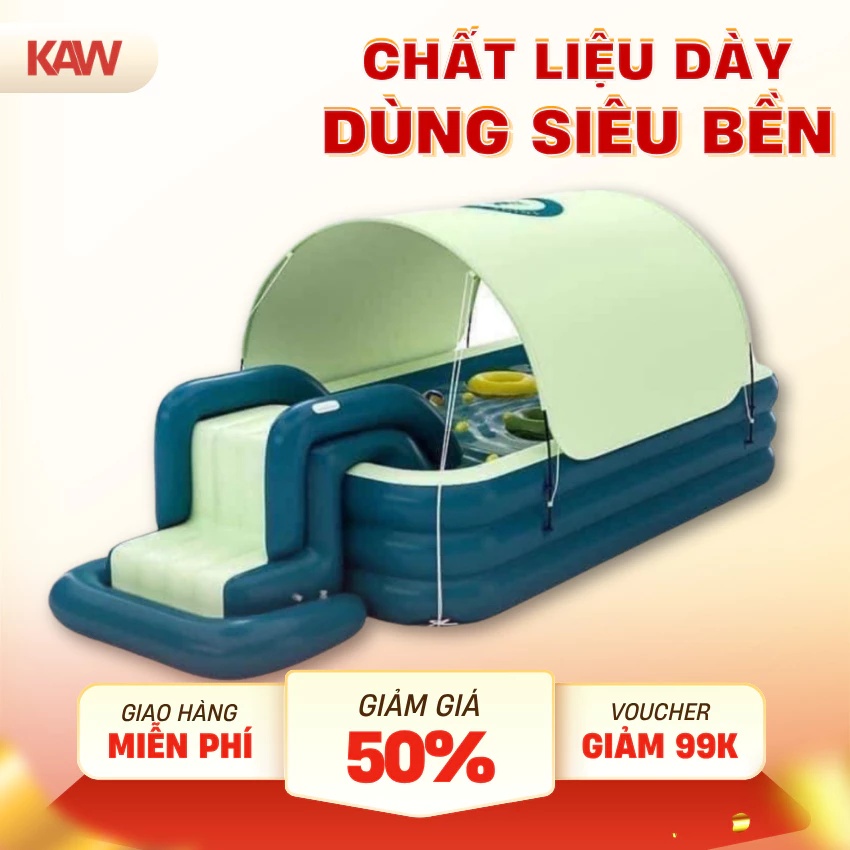 Bể bơi phao Cầu trượt trẻ em đáy chống trượt, gấp gọn dễ dàng, an toàn cho bé