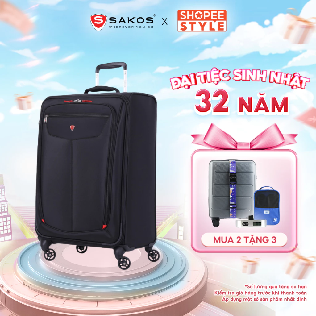 Vali Kéo Vải Du Lịch SAKOS WINNER 7 - Size L (28inch)/ Ký Gửi (Đại) - Khóa TSA - Chống Thấm, Trượt Nước