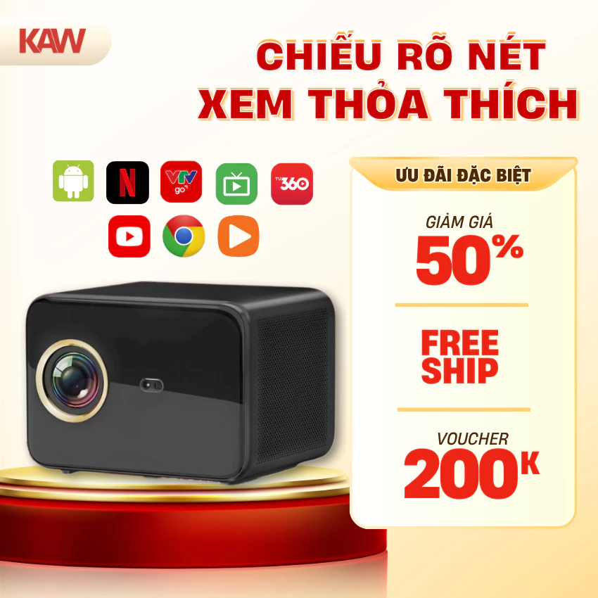 Máy chiếu mini KAW KP935 Kết nối wifi, bluetooth, dễ dàng kết nối điện thoại, máy tính