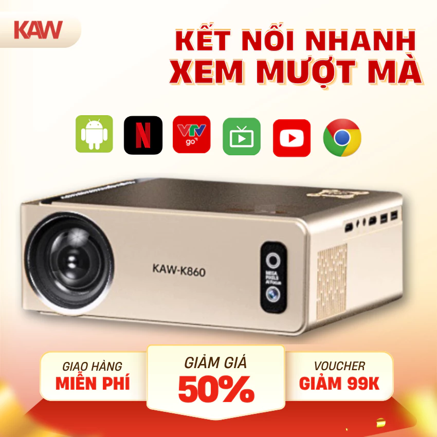 Máy Chiếu Mini Tự Động Lấy Nét KAW K860 Hàng chính hãng bảo hành 12 tháng