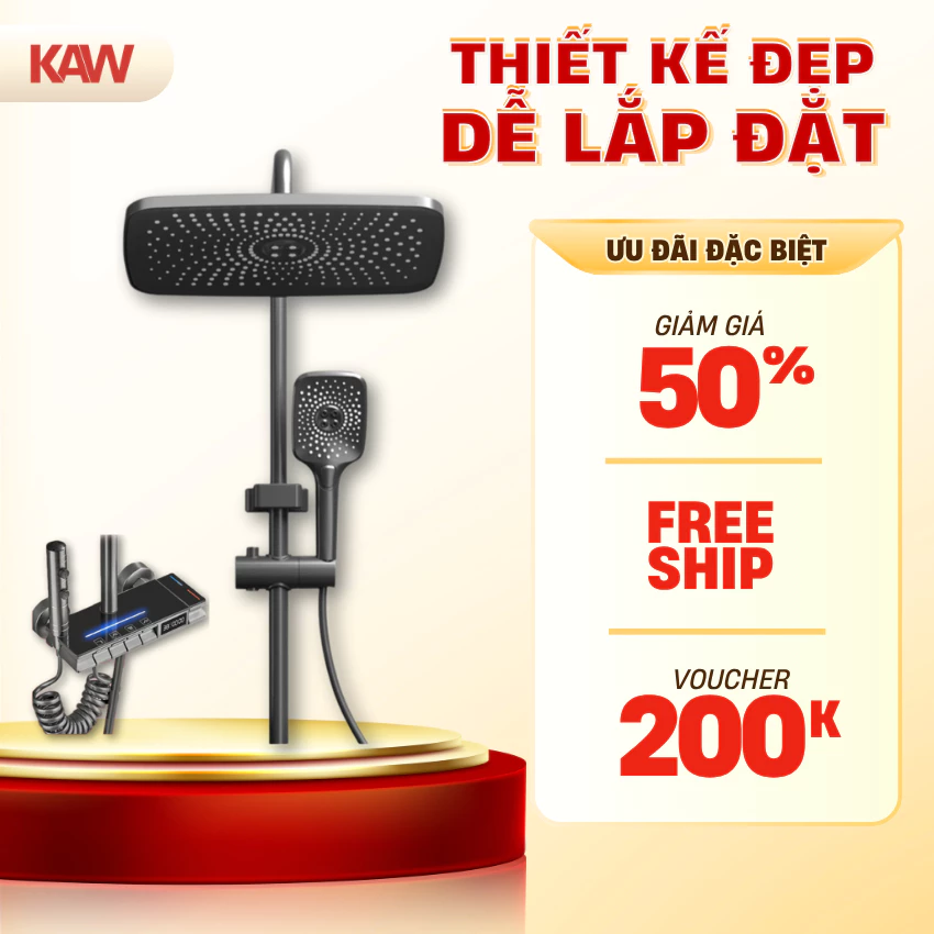 Vòi sen tắm đứng KAW Luxury cao cấp, thiết kế tinh tế, màn hiển thị LED thông minh, 4 phím chế độ