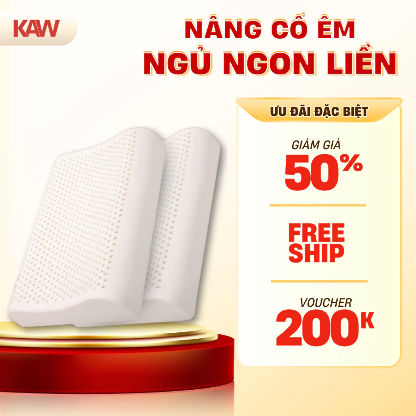 Gối cao su non KAW người lớn chất liệu mềm mại, dòng cao cấp hỗ trợ giảm mỏi cổ vai gáy