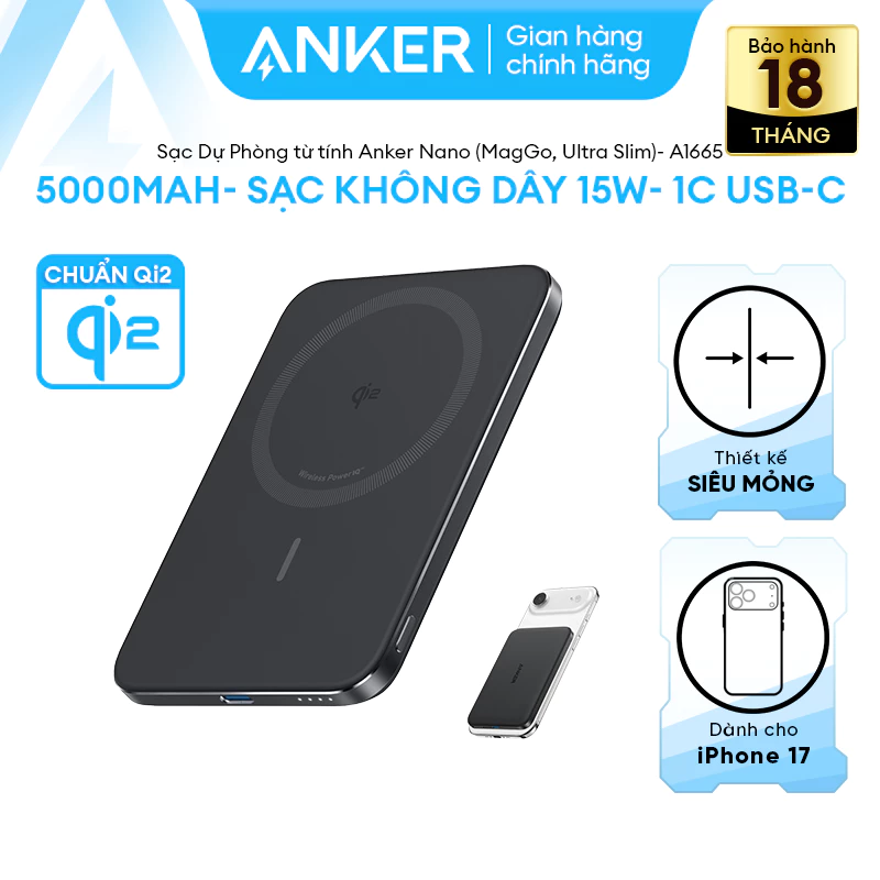 [LIVE] Sạc dự phòng từ tính không dây Anker Nano Maggo Ultra Slim 5000mAh 15W | Đạt Qi2 | siêu mỏng nhỏ gọn - A1665