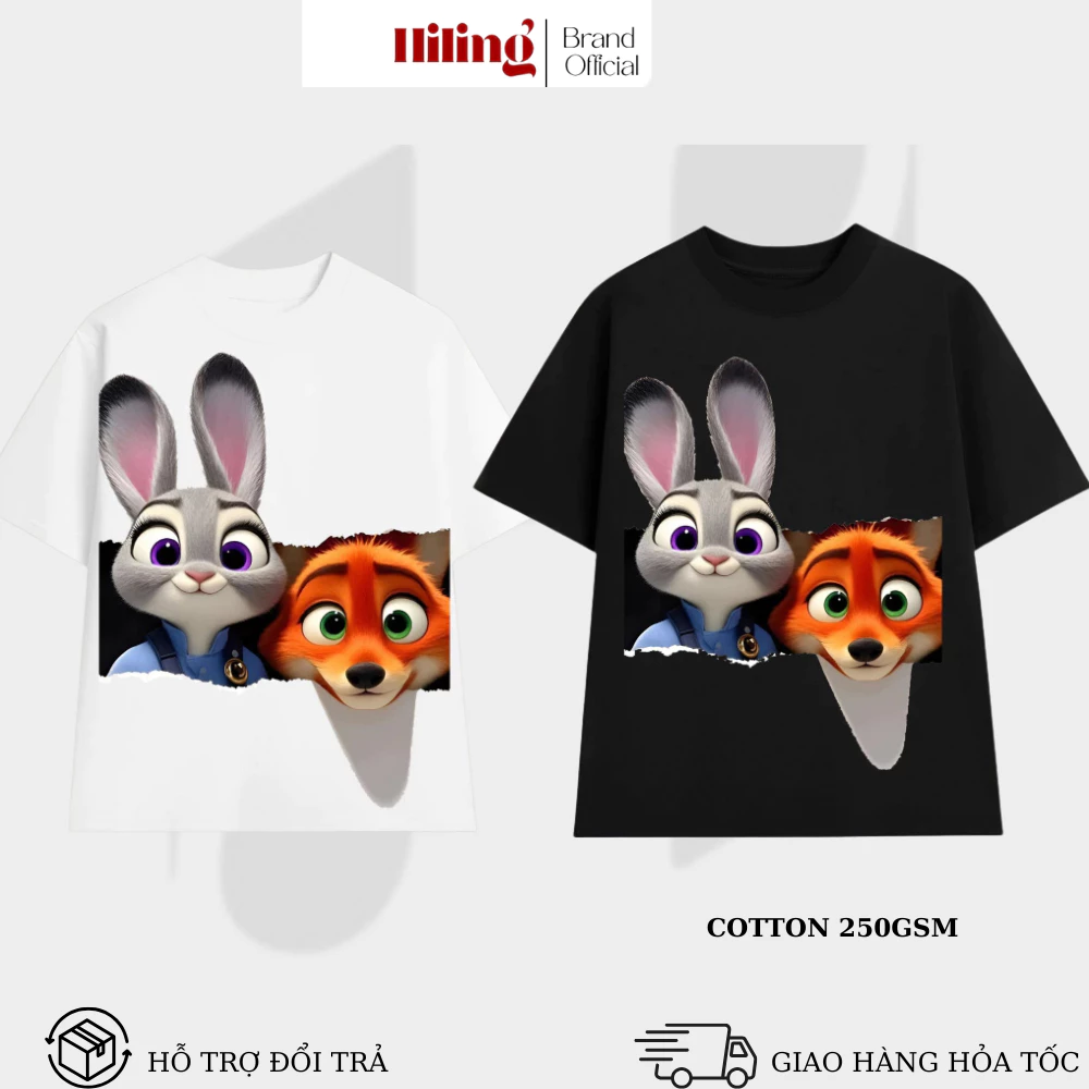 ÁO THUN IN HOẠT HÌNH CÁO VÀ THỎ , CHẤT COTTON 260GSM , IN 5D BAO GIẶT MÁY , CHẤT DÀY, MẶC MÁT KHÔNG NHĂN