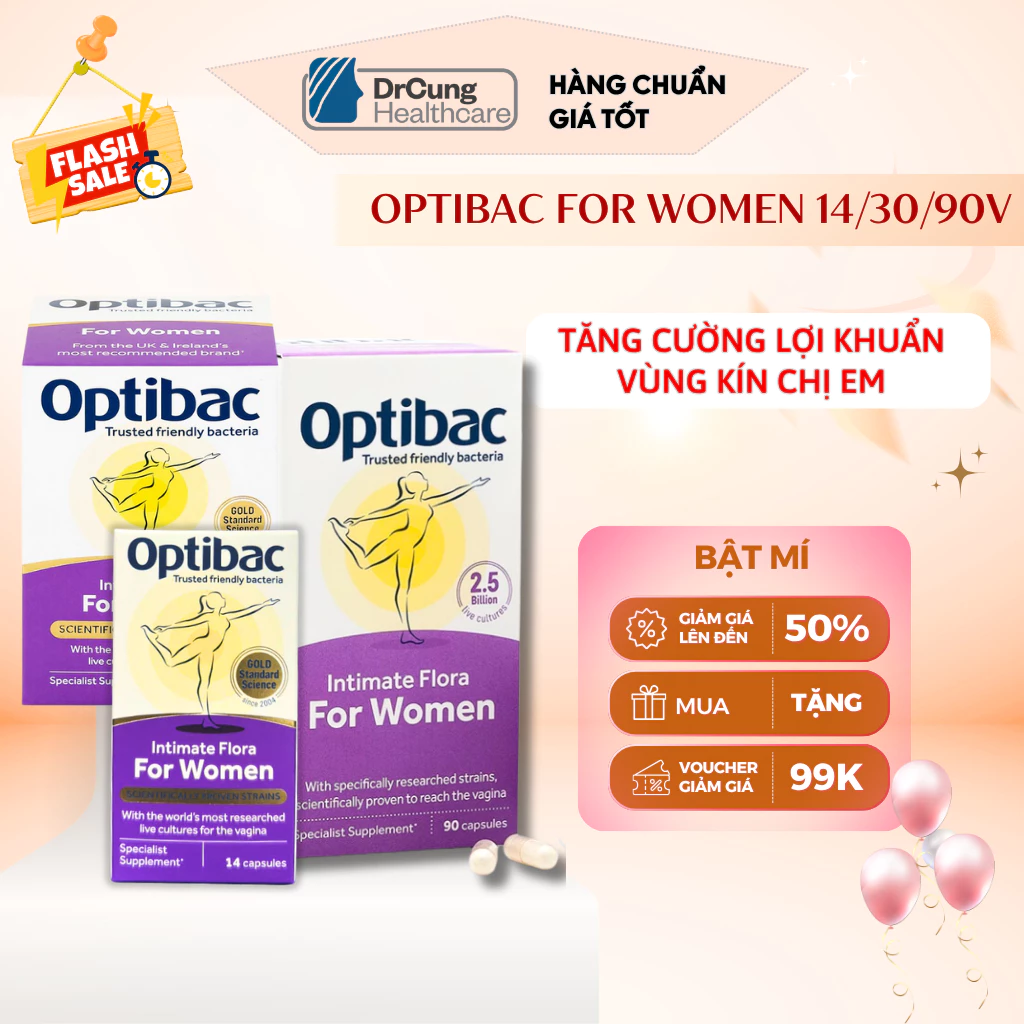 Optibac Tím - Men Vi Sinh Bổ Sung Lợi Khuẩn, Chăm Sóc Vùng Kín (Hộp 30 viên/90 viên)