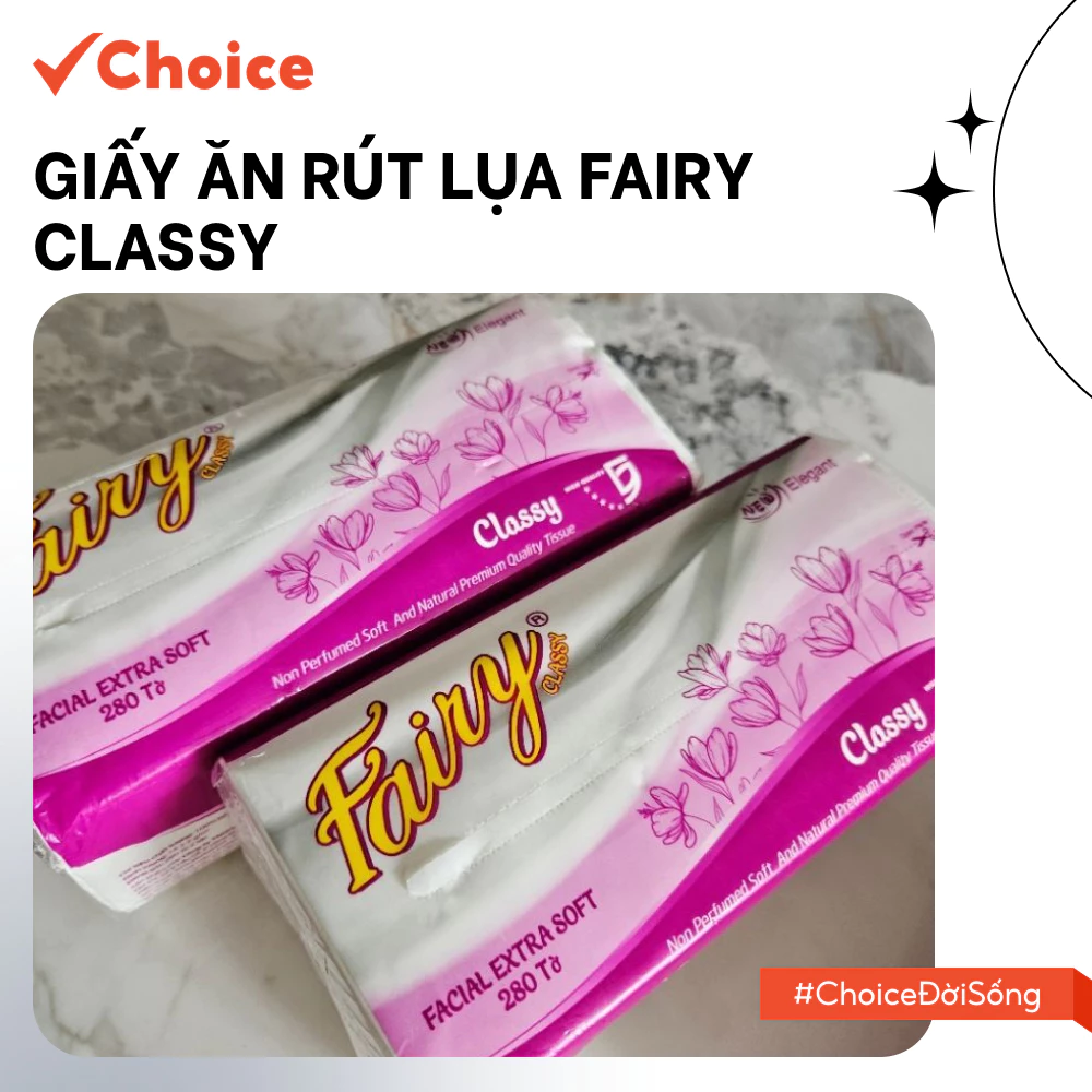 [Choice] Giấy Ăn Rút Lụa Fairy Classy (8936017990251) 280 Tờ x 2 Lớp Mềm Mịn Tiết Kiệm